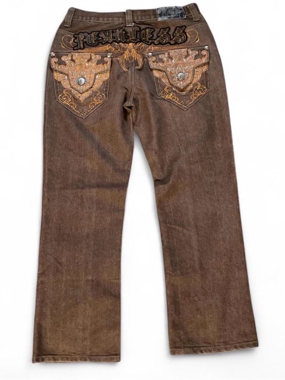Vintage Imperious Delf Trading Co Fearless Embroidered Baggy Brown Jeans‎